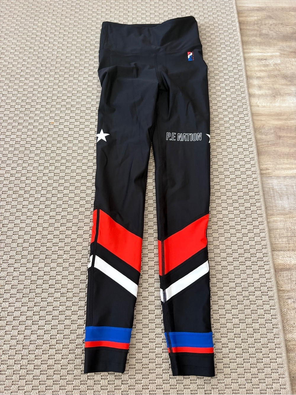 P.E Nation Black Leggings with Red, Blue & White Colorblocks